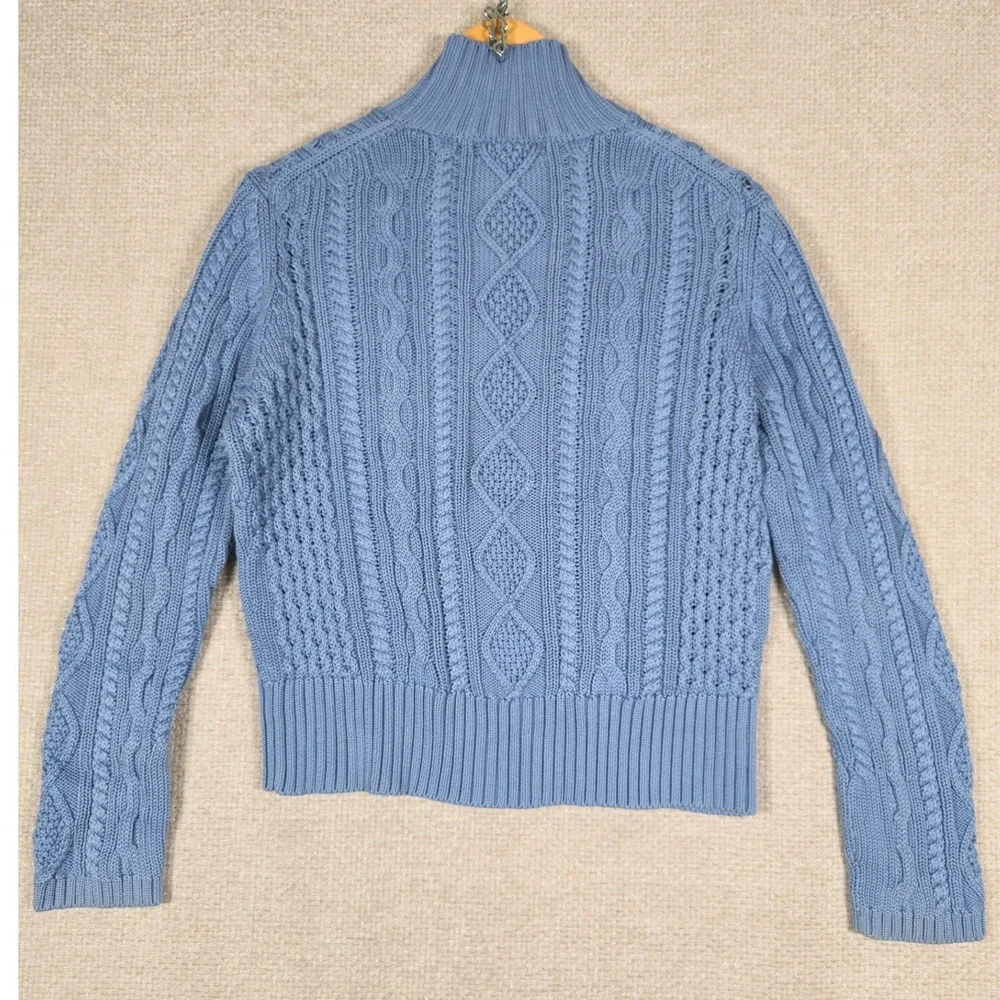 Brooks Brothers Sweater Womens Large Blue Cable Knit 100% Mercerized Cotton Sz L